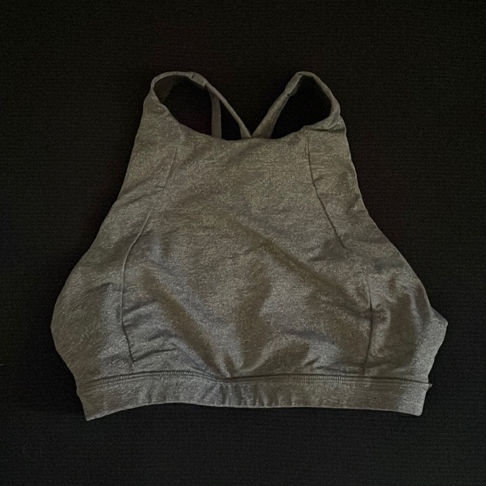 Lululemon Size 4. High neck sports bra. Gray. Worn. No stains or holes.